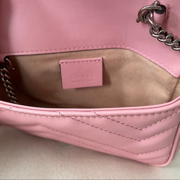 SOLD❗️GUCCI GG Marmont Matelassé Leather Super Mini Bag, Pink - Picture 14 of 16